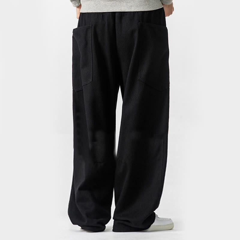 Fall Pure Color Men's Wide Leg Cotton Drawstring Pants With Pockets