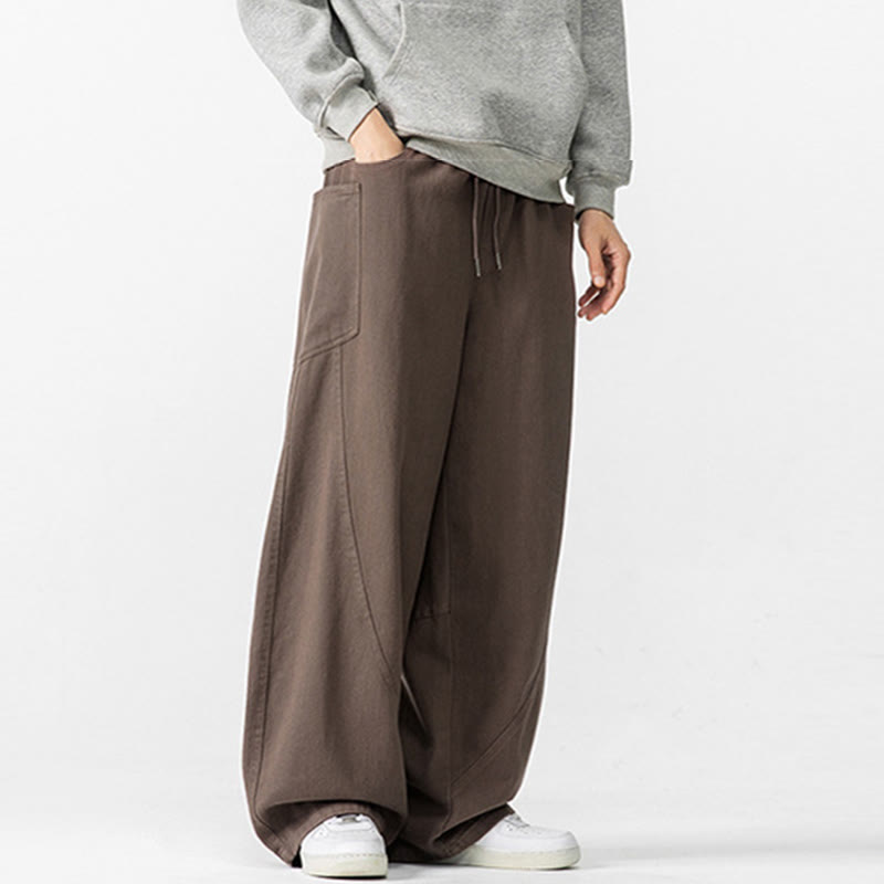 Fall Pure Color Men's Wide Leg Cotton Drawstring Pants With Pockets