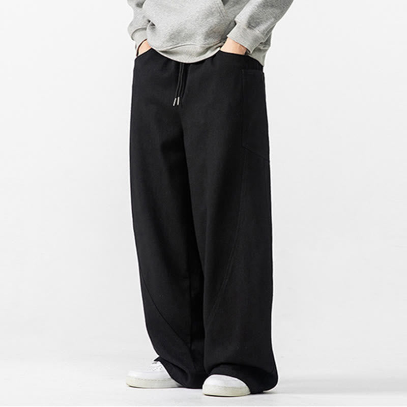Fall Pure Color Men's Wide Leg Cotton Drawstring Pants With Pockets
