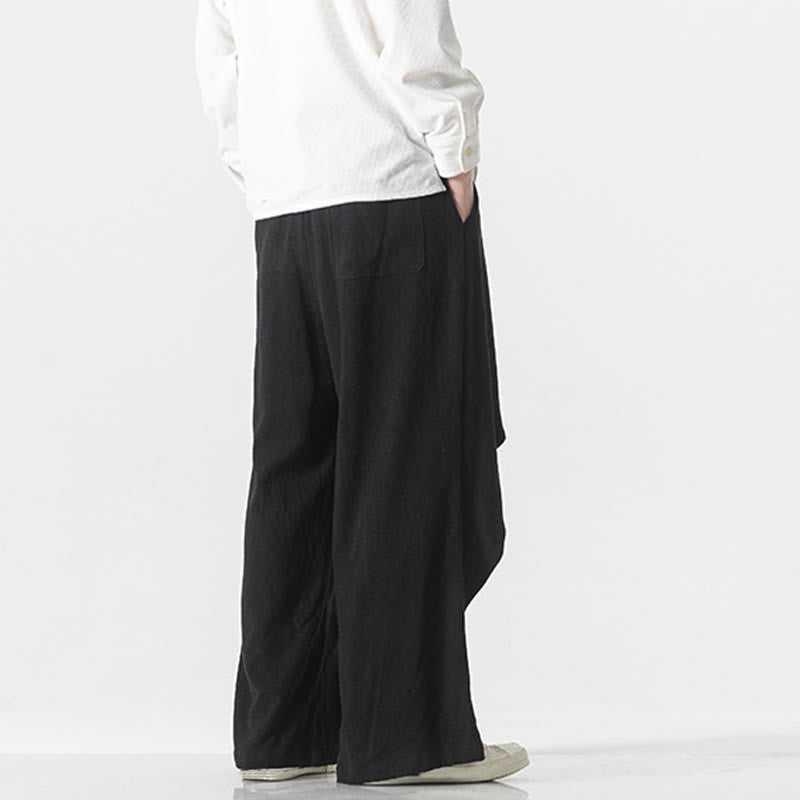 Asymmetrical Patched Design Plain Men's Cotton Pants With Pockets