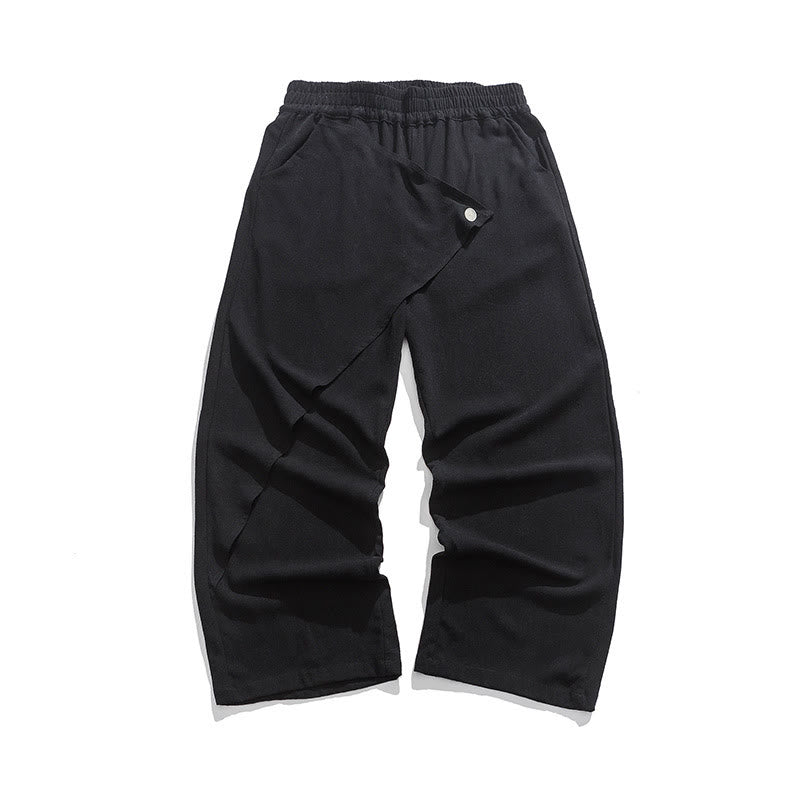 Asymmetrical Patched Design Plain Men's Cotton Pants With Pockets