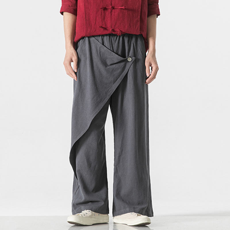 Asymmetrical Patched Design Plain Men's Cotton Pants With Pockets