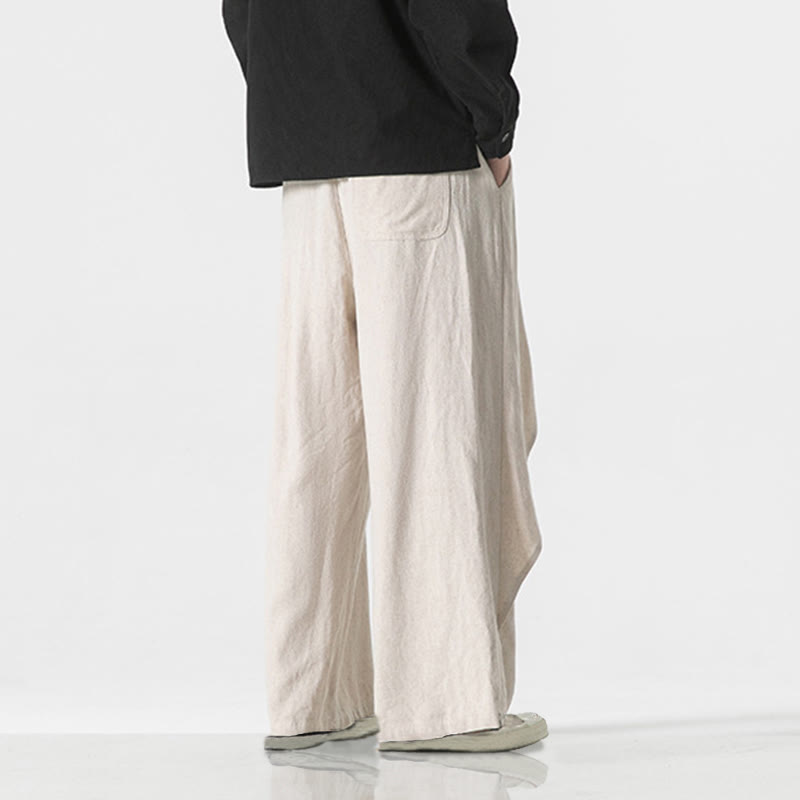 Asymmetrical Patched Design Plain Men's Cotton Pants With Pockets