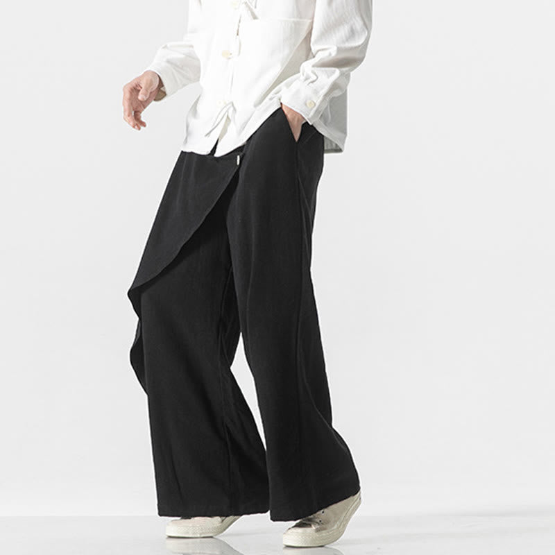 Asymmetrical Patched Design Plain Men's Cotton Pants With Pockets