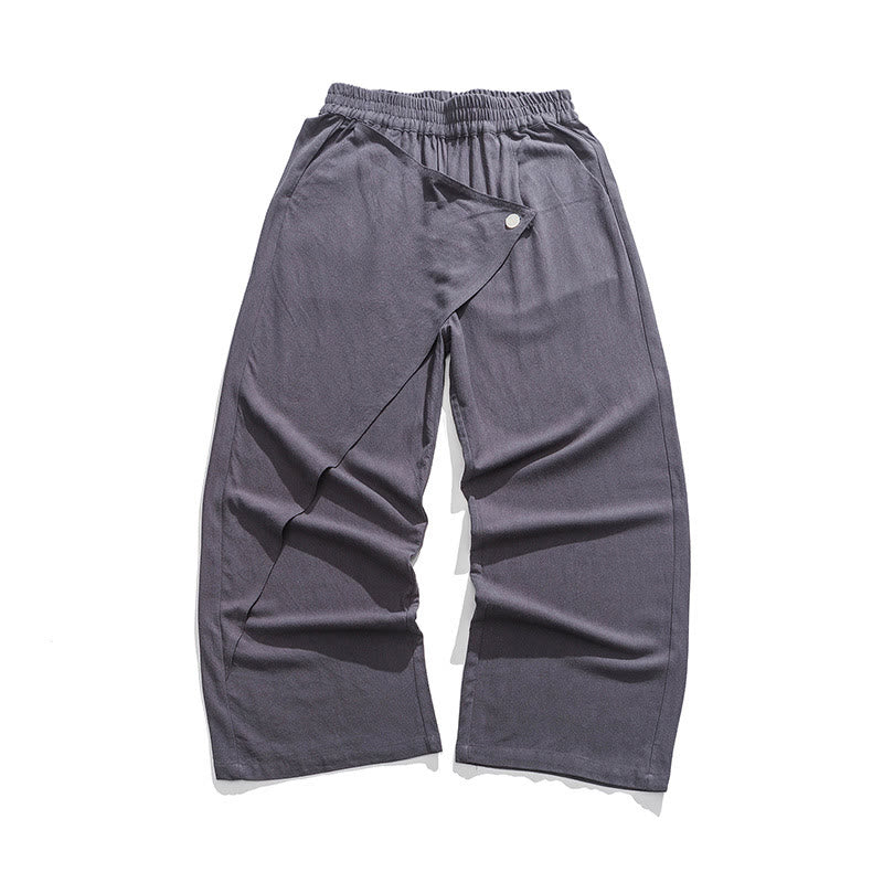 Asymmetrical Patched Design Plain Men's Cotton Pants With Pockets
