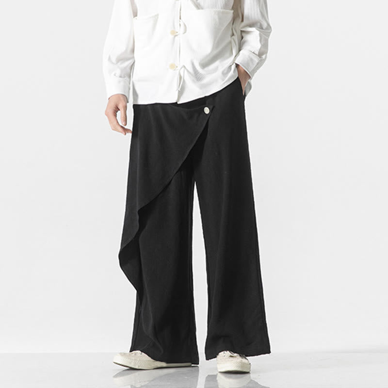 Asymmetrical Patched Design Plain Men's Cotton Pants With Pockets