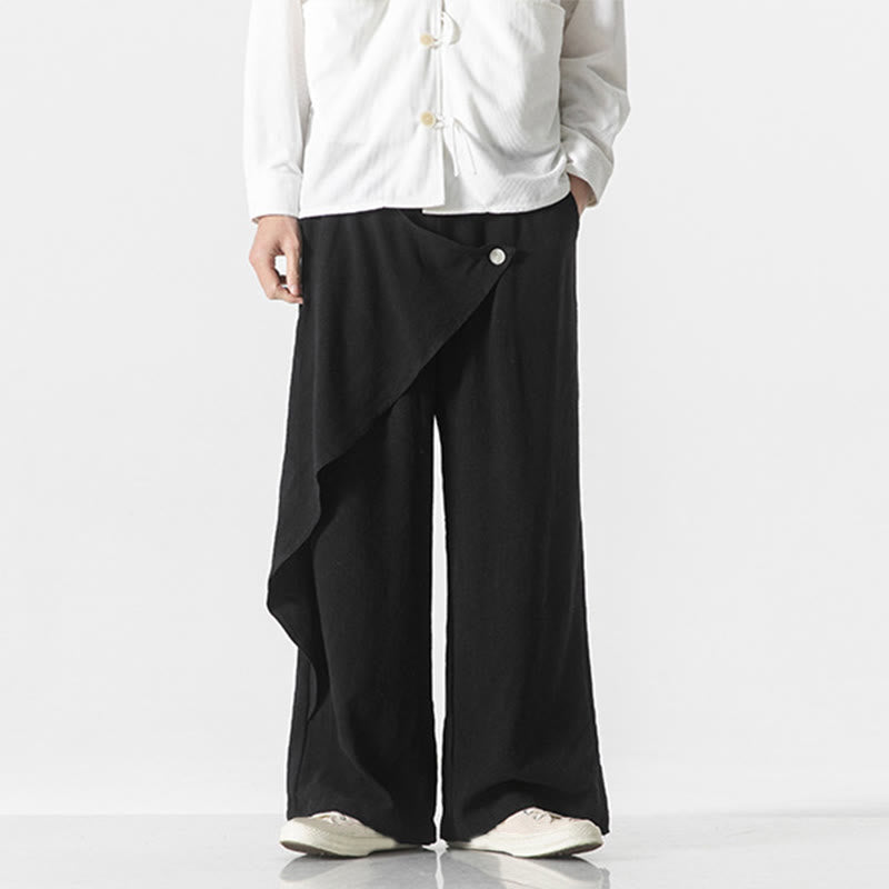 Asymmetrical Patched Design Plain Men's Cotton Pants With Pockets