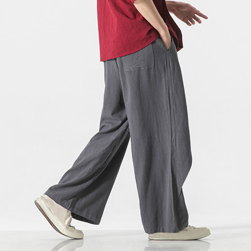 Asymmetrical Patched Design Plain Men's Cotton Pants With Pockets