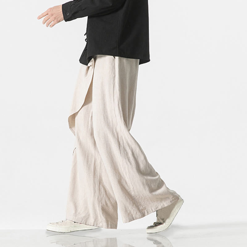 Asymmetrical Patched Design Plain Men's Cotton Pants With Pockets