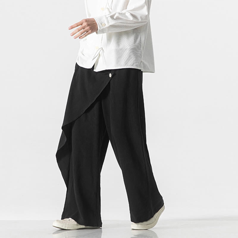 Asymmetrical Patched Design Plain Men's Cotton Pants With Pockets