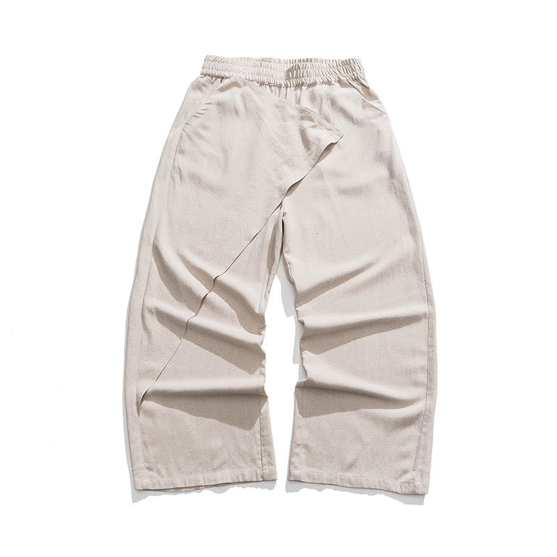 Asymmetrical Patched Design Plain Men's Cotton Pants With Pockets