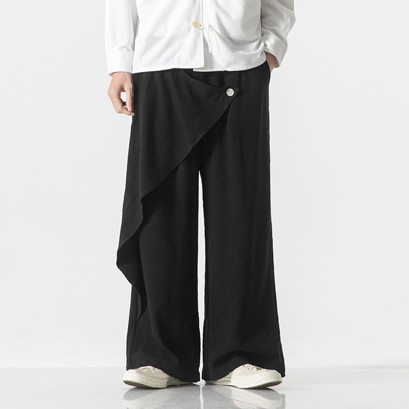 Asymmetrical Patched Design Plain Men's Cotton Pants With Pockets