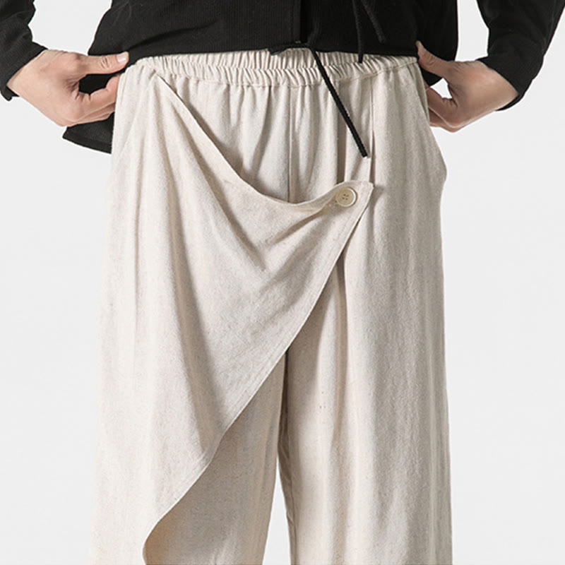 Asymmetrical Patched Design Plain Men's Cotton Pants With Pockets
