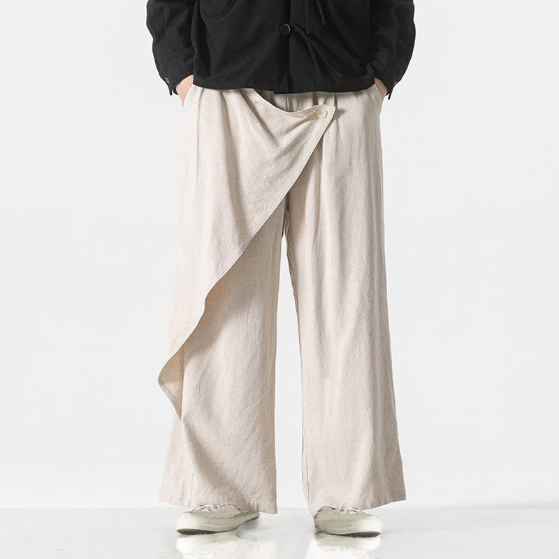 Asymmetrical Patched Design Plain Men's Cotton Pants With Pockets