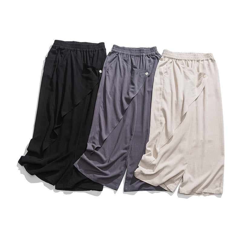 Asymmetrical Patched Design Plain Men's Cotton Pants With Pockets