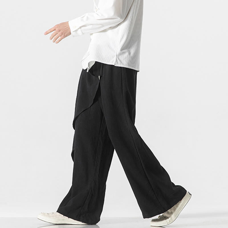 Asymmetrical Patched Design Plain Men's Cotton Pants With Pockets