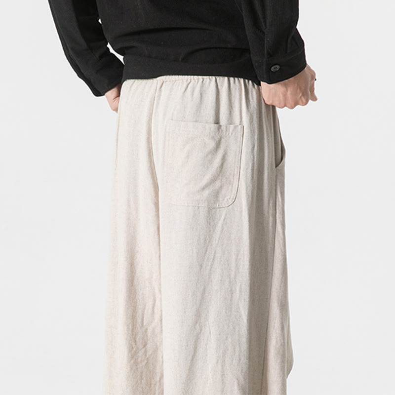 Asymmetrical Patched Design Plain Men's Cotton Pants With Pockets