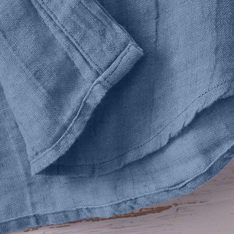 Men's Shirt Solid Color Lapel Top Short Sleeve Comfy Button Crease Cotton Linen Shirt