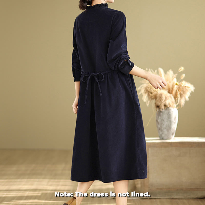 Tactile Cotton Corduroy Relaxed Autumnal Midi Dress