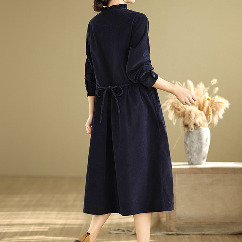 Tactile Cotton Corduroy Relaxed Autumnal Midi Dress