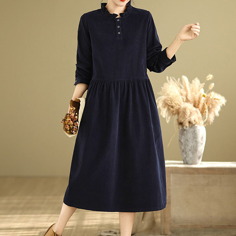 Tactile Cotton Corduroy Relaxed Autumnal Midi Dress