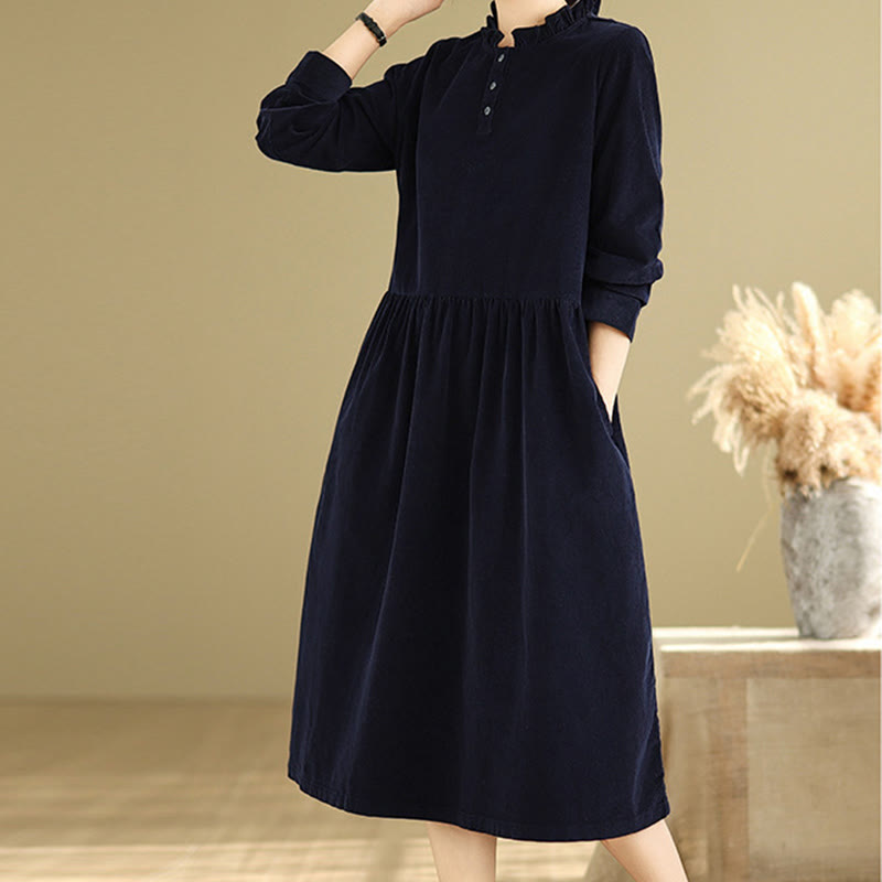 Tactile Cotton Corduroy Relaxed Autumnal Midi Dress
