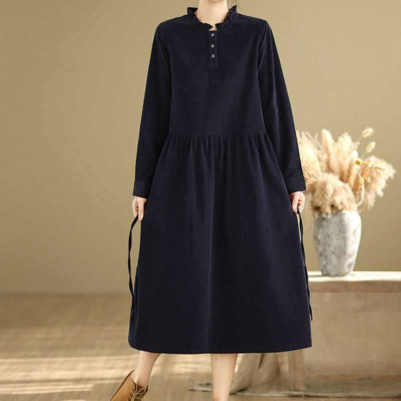 Tactile Cotton Corduroy Relaxed Autumnal Midi Dress