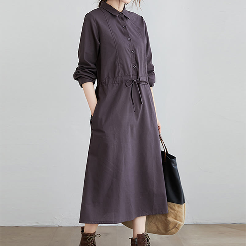 Cotton-Blend Structured Lapel Mindful Midi Dress