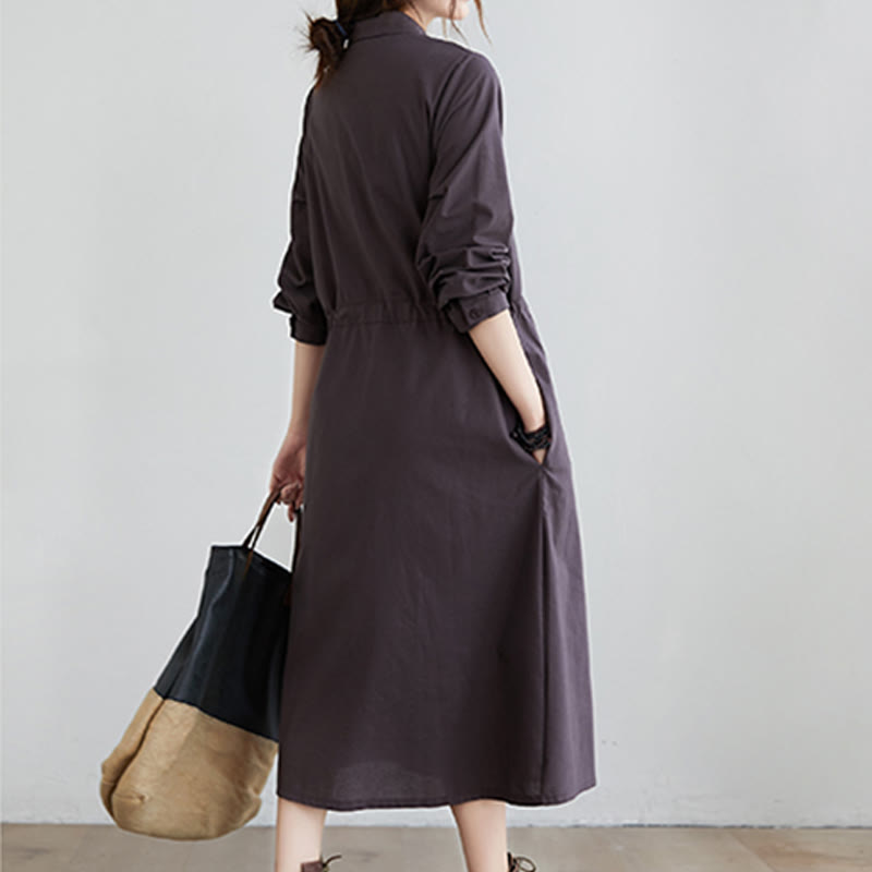 Cotton-Blend Structured Lapel Mindful Midi Dress