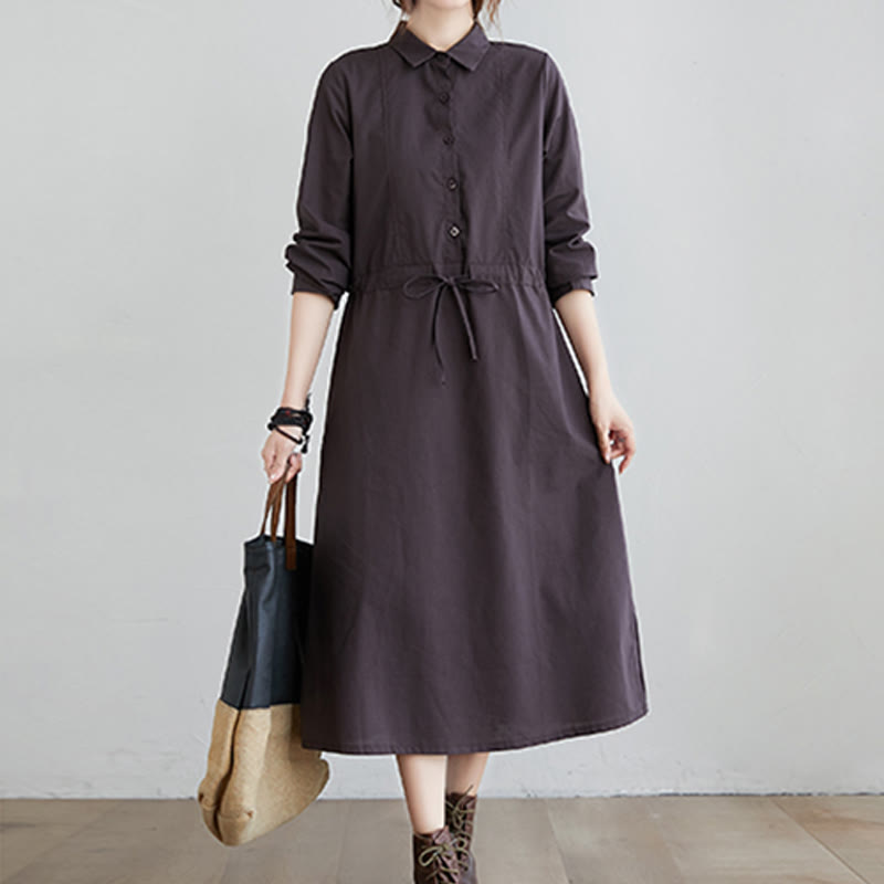 Cotton-Blend Structured Lapel Mindful Midi Dress