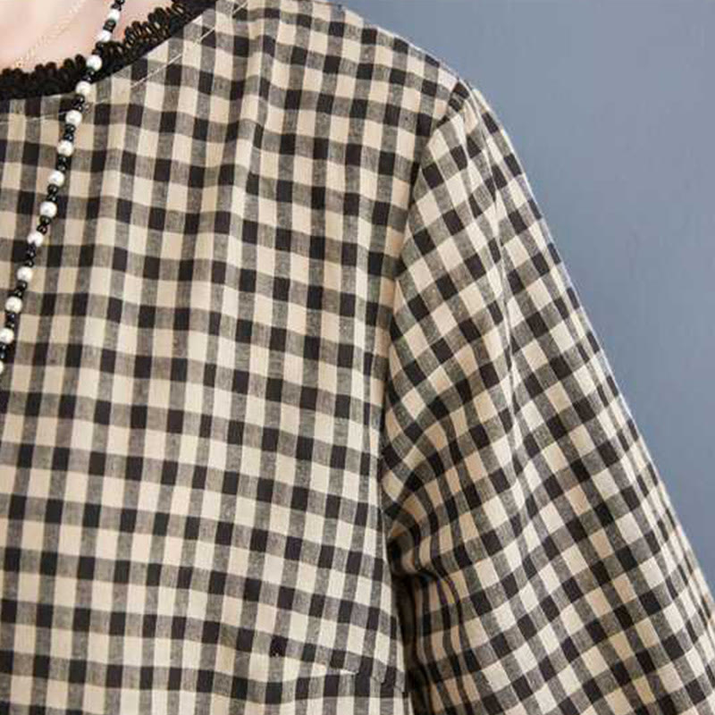 Tactile Cotton Plaid Long-Sleeve Mindful Midi Dress