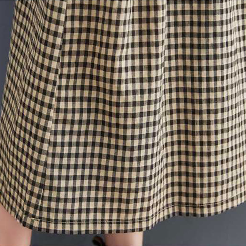 Tactile Cotton Plaid Long-Sleeve Mindful Midi Dress