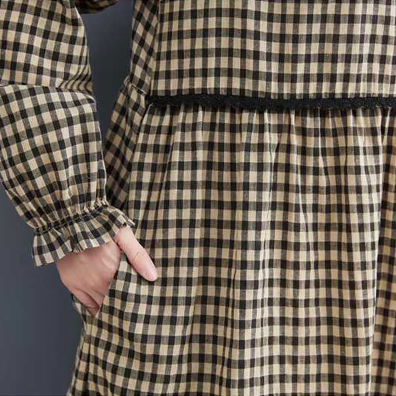 Tactile Cotton Plaid Long-Sleeve Mindful Midi Dress