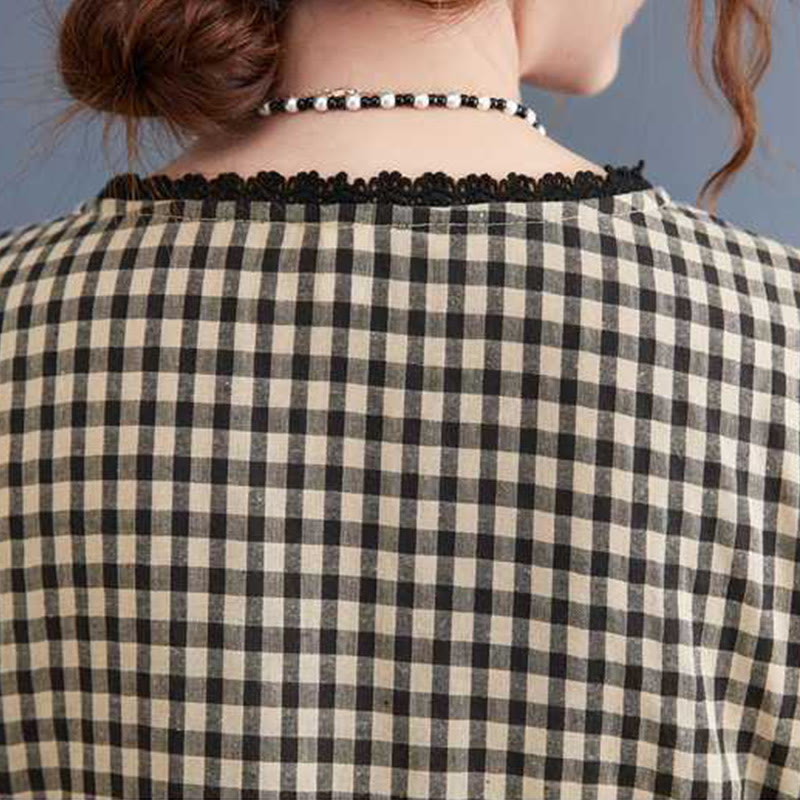 Tactile Cotton Plaid Long-Sleeve Mindful Midi Dress