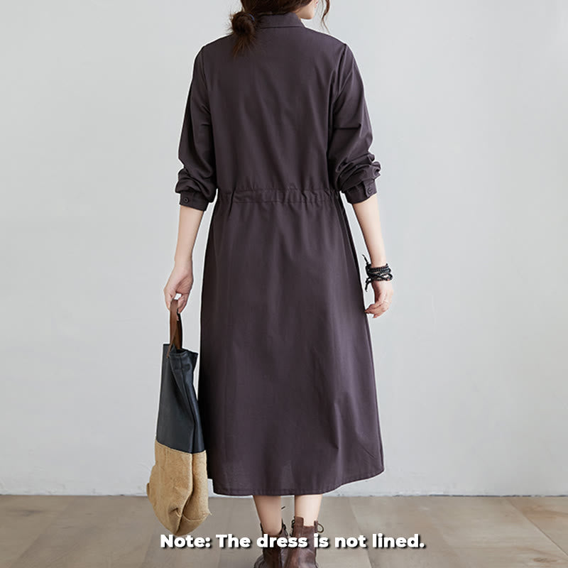 Cotton-Blend Structured Lapel Mindful Midi Dress