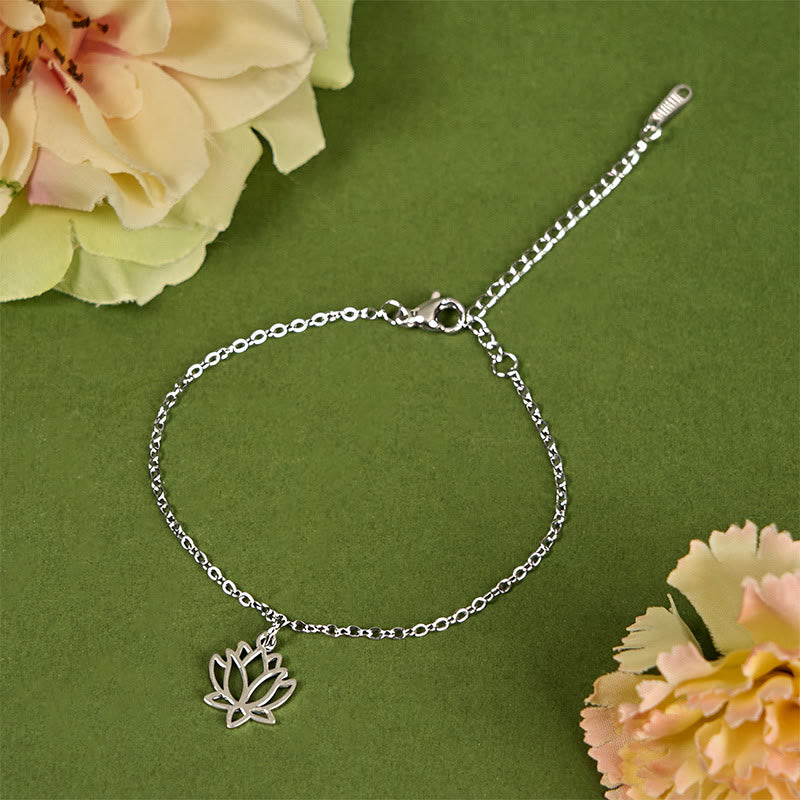 Lotus Pattern Titanium Steel Adjustable Cuff Bracelet