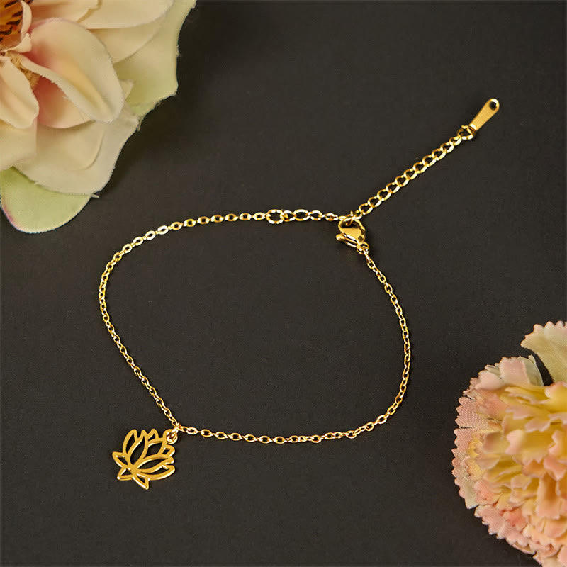 Lotus Pattern Titanium Steel Adjustable Cuff Bracelet