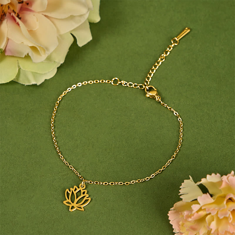 Lotus Pattern Titanium Steel Adjustable Cuff Bracelet