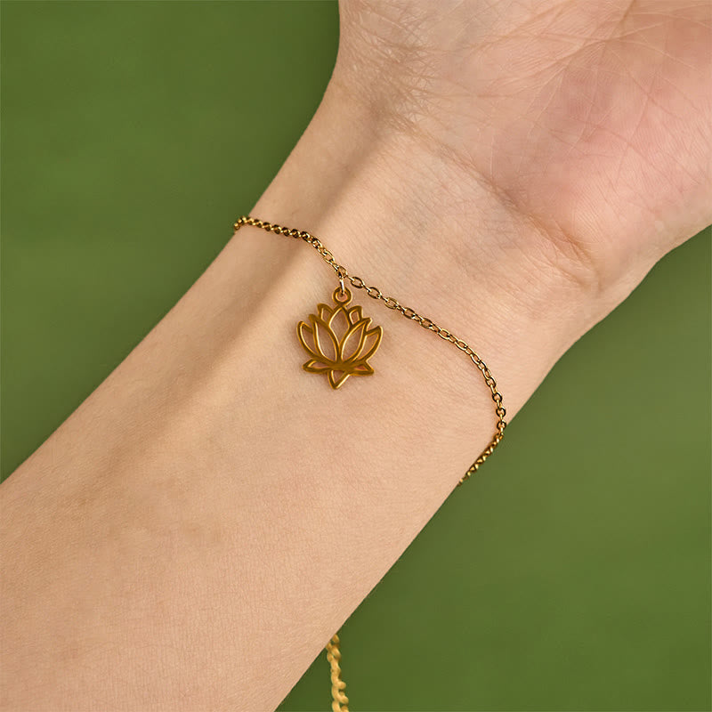 Lotus Pattern Titanium Steel Adjustable Cuff Bracelet