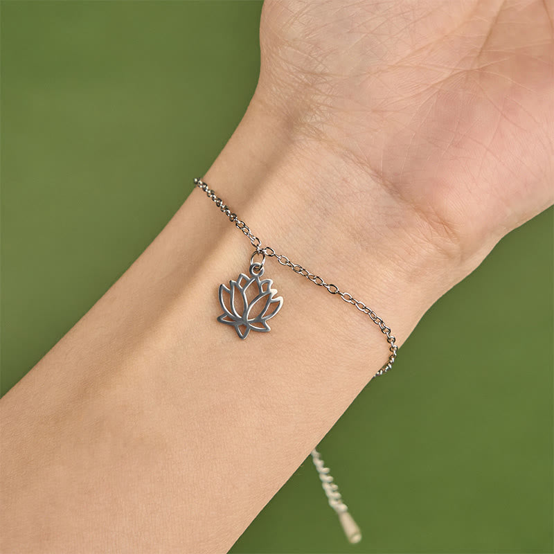 Lotus Pattern Titanium Steel Adjustable Cuff Bracelet