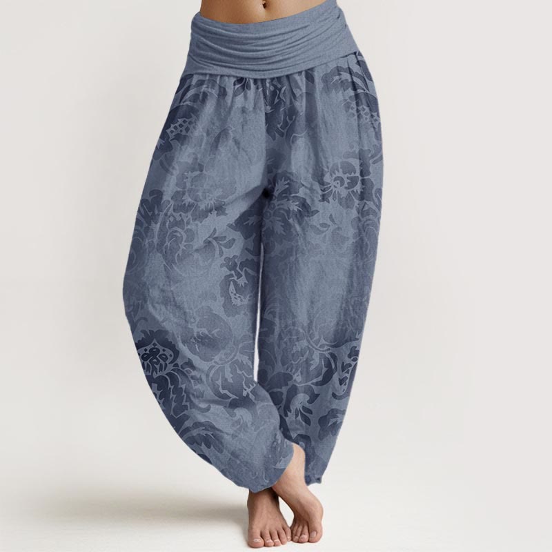 Pure Cotton Casual Flower Leaves Design Women's Elastic Waist Harem Pants