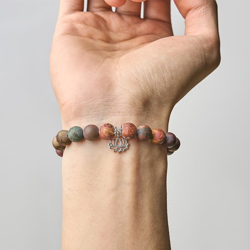 925 Sterling Silver & Picasso Jasper Lotus Charm Bracelet