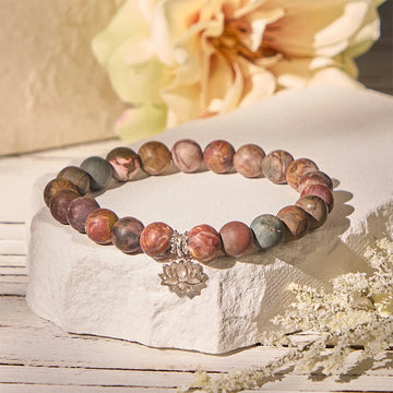 925 Sterling Silver & Picasso Jasper Lotus Charm Bracelet