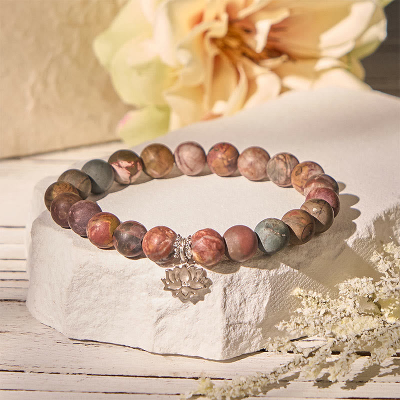 925 Sterling Silver & Picasso Jasper Lotus Charm Bracelet