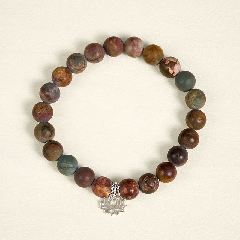 925 Sterling Silver & Picasso Jasper Lotus Charm Bracelet
