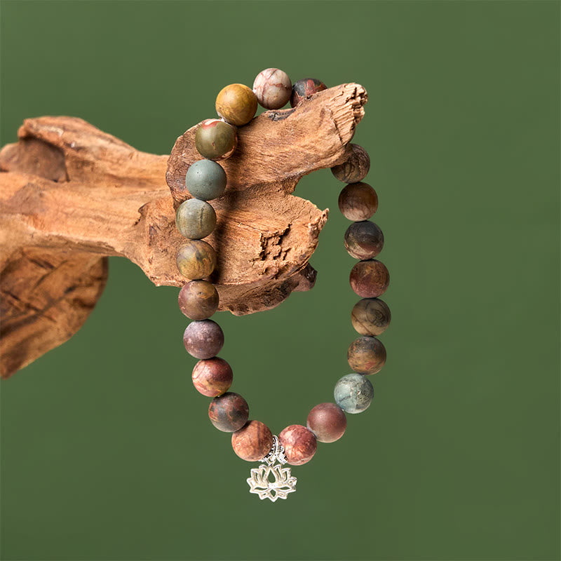 925 Sterling Silver & Picasso Jasper Lotus Charm Bracelet