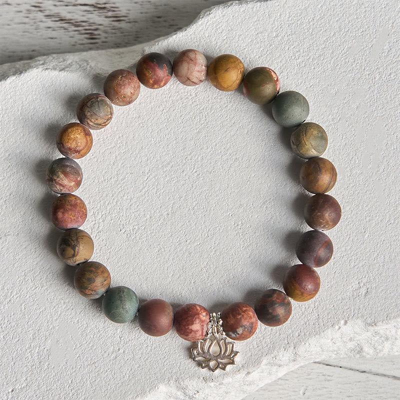 925 Sterling Silver & Picasso Jasper Lotus Charm Bracelet