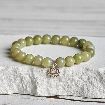 925 Sterling Silver Lotus Natural Cyan Jade Luck Bracelet