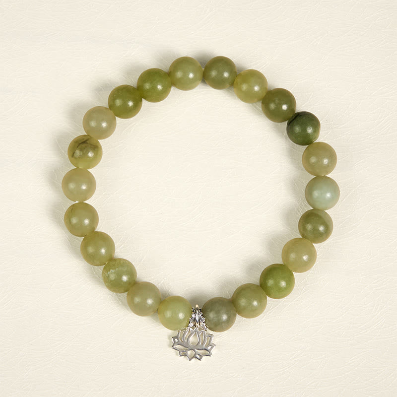 925 Sterling Silver Lotus Natural Cyan Jade Luck Bracelet