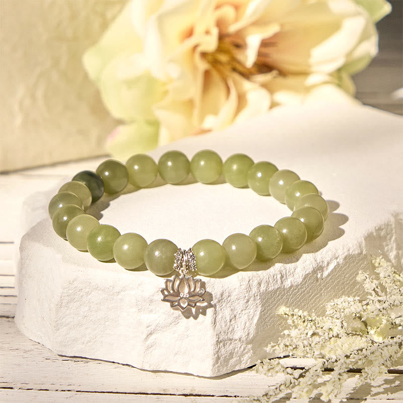 925 Sterling Silver Lotus Natural Cyan Jade Luck Bracelet